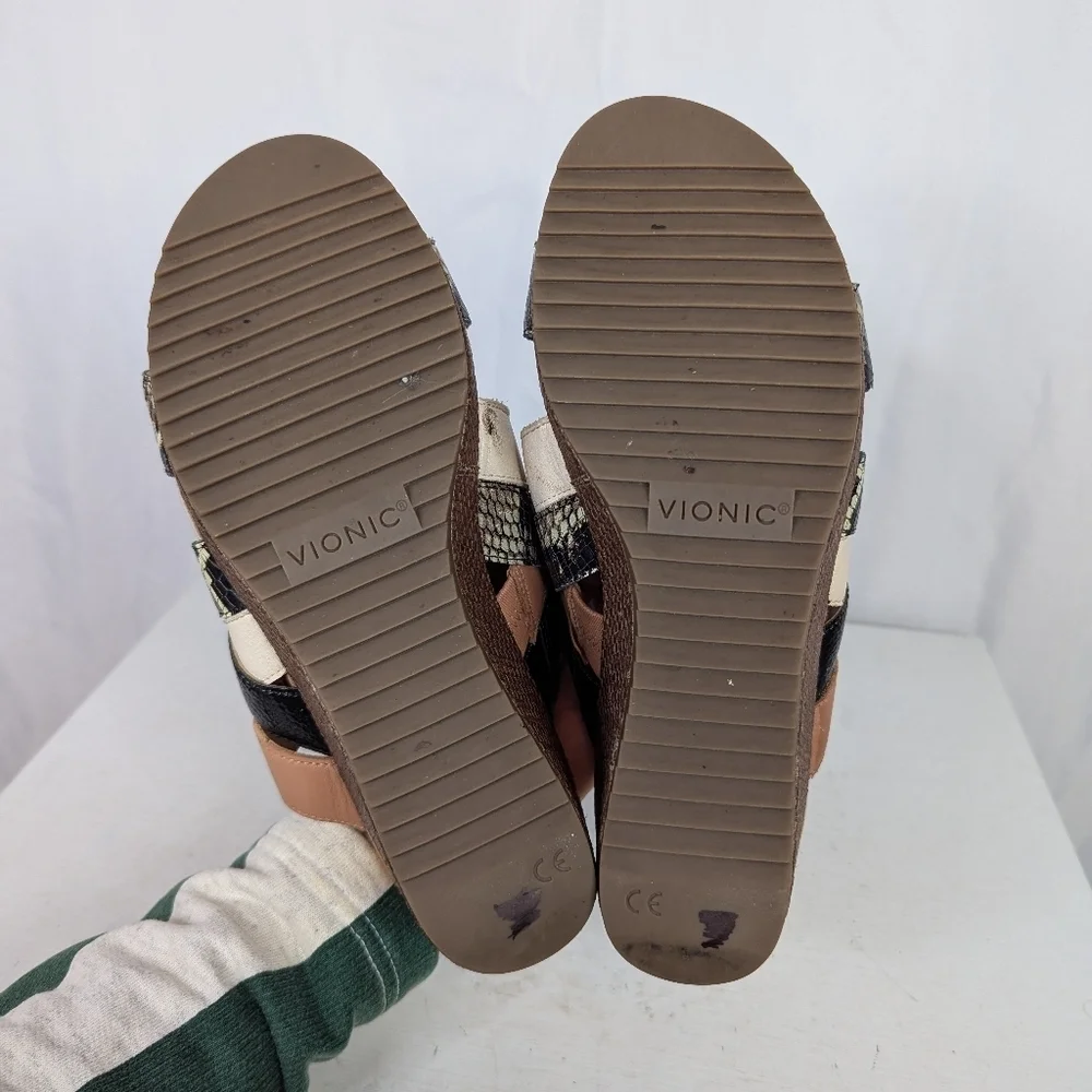Vionic Tara Ray Snakeskin Leather Wedge Slide Sandals Heels - Size - Picture 6 of 7